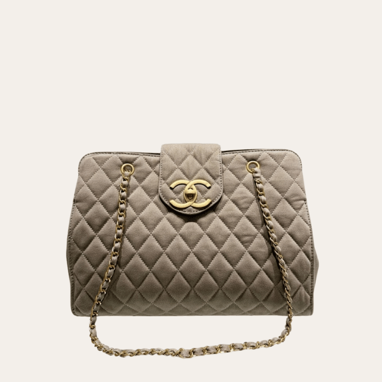 Chanel Vintage Style Shopping Bag Khaki 13.8 Inches