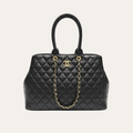 Chanel Quilted Tote Bag Black Gold Chain 15.4 Inches