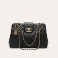 Chanel Quilted Chain Tote Bag Black 14.2 Inches