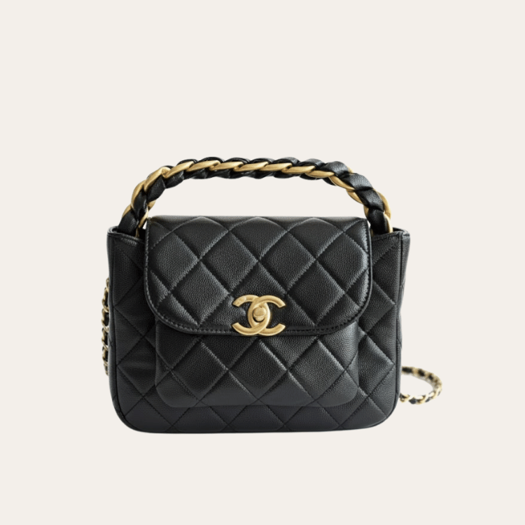 Chanel Messenger/Top Handle Flap Bag Black 8.3 Inches