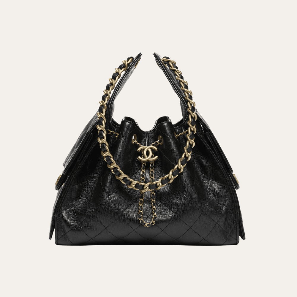 Chanel 25 Small Handbag Grained And Gold Tone Metal Black 10.2 Inches As5293 B20304 94305