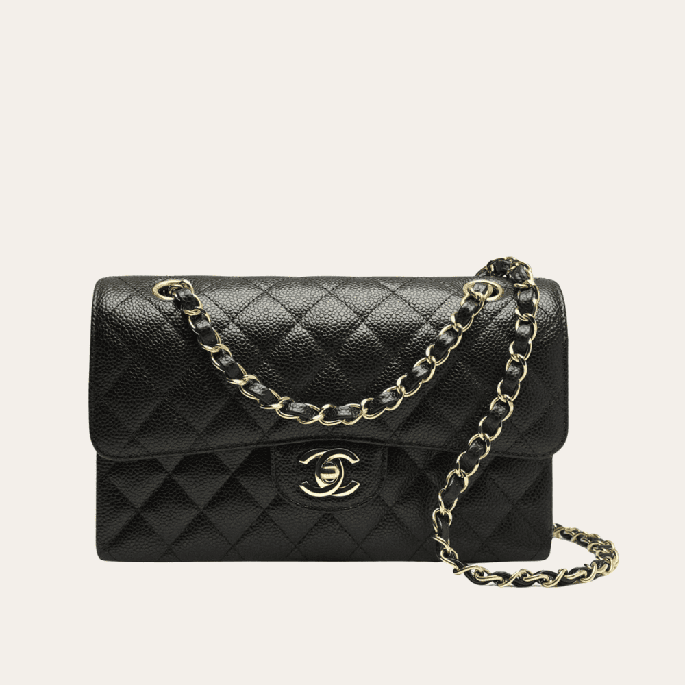 Chanel Medium Classic Handbag Grained And Gold Tone Metal Black 10.2 Inches A01113 Y01864 C3906
