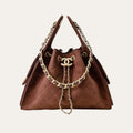Chanel 25 Small Handbag Gold Tone Metal Brown 9.8 Inches
