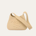Prada Logo Embossed Raffia Shoulder Bag Beige 13 Inches 1Bc186Vouo2A2T