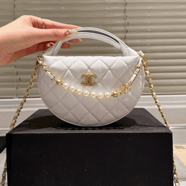 Chanel Quilted Chain Around Pouch White 7.5 Inches
