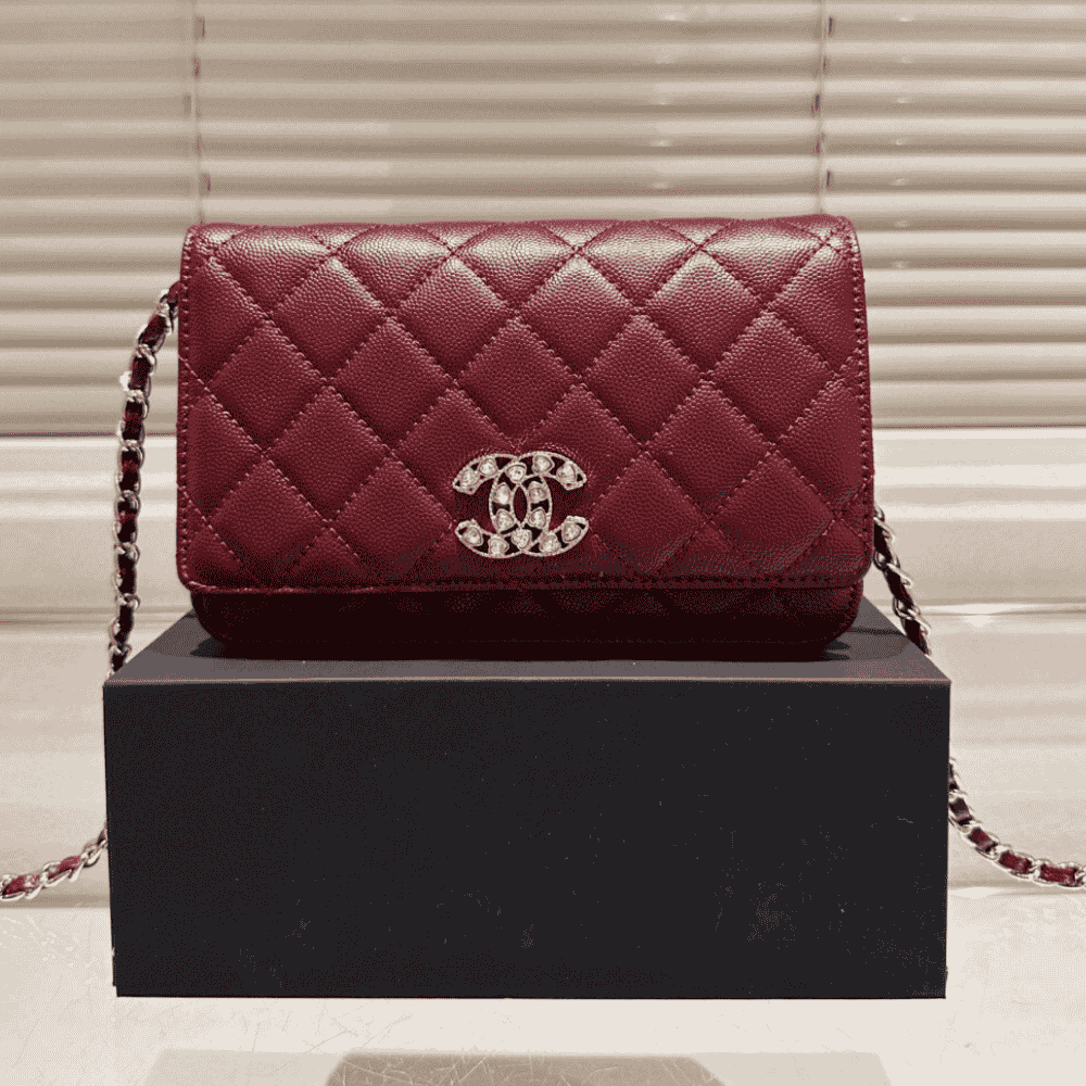 Chanel Flap Bag Woc (Wallet On Chain) Burgundy 7.5 Inches