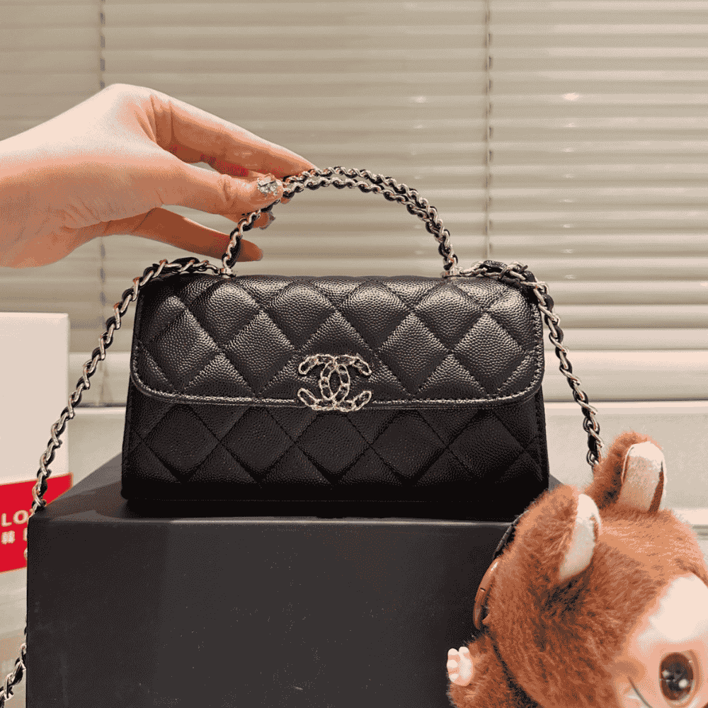 Chanel Flap Bag Top Handle Woc Black 7.5 Inches