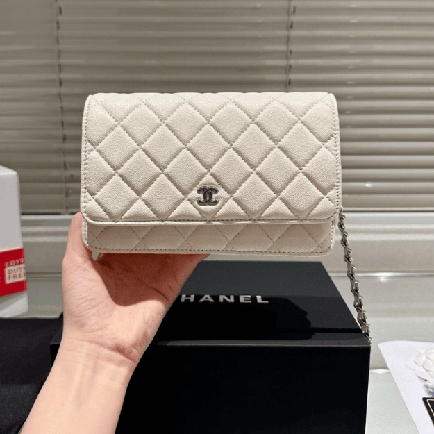Chanel Flap Bag Woc (Wallet On Chain) Light Beige 7.5 Inches