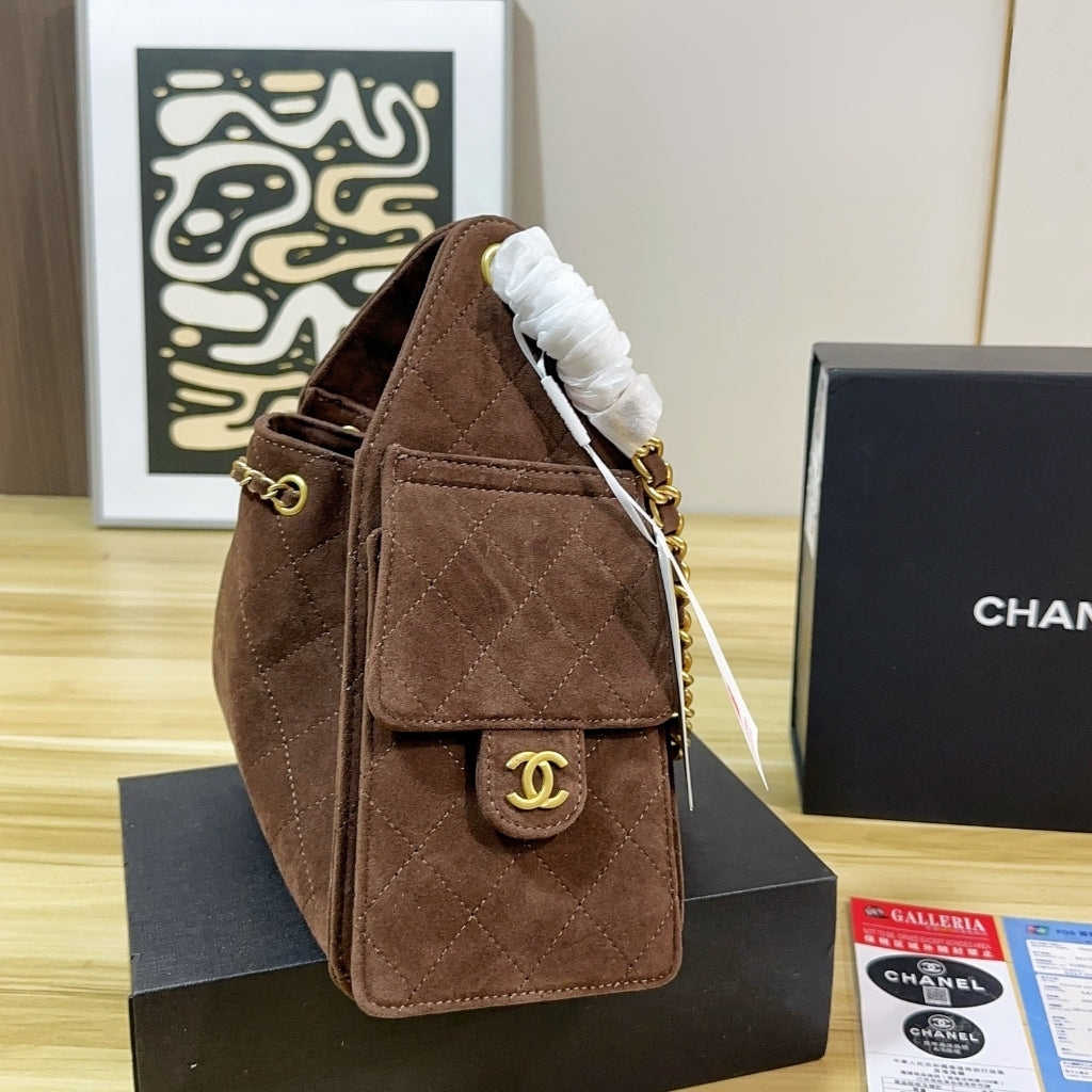 Chanel 25 Small Suede Leather Handbags Dark Brown 26cm