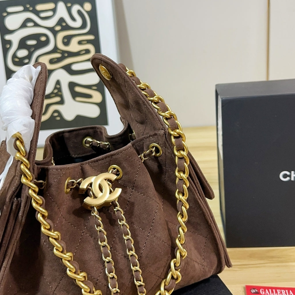 Chanel 25 Small Suede Leather Handbags Dark Brown 26cm