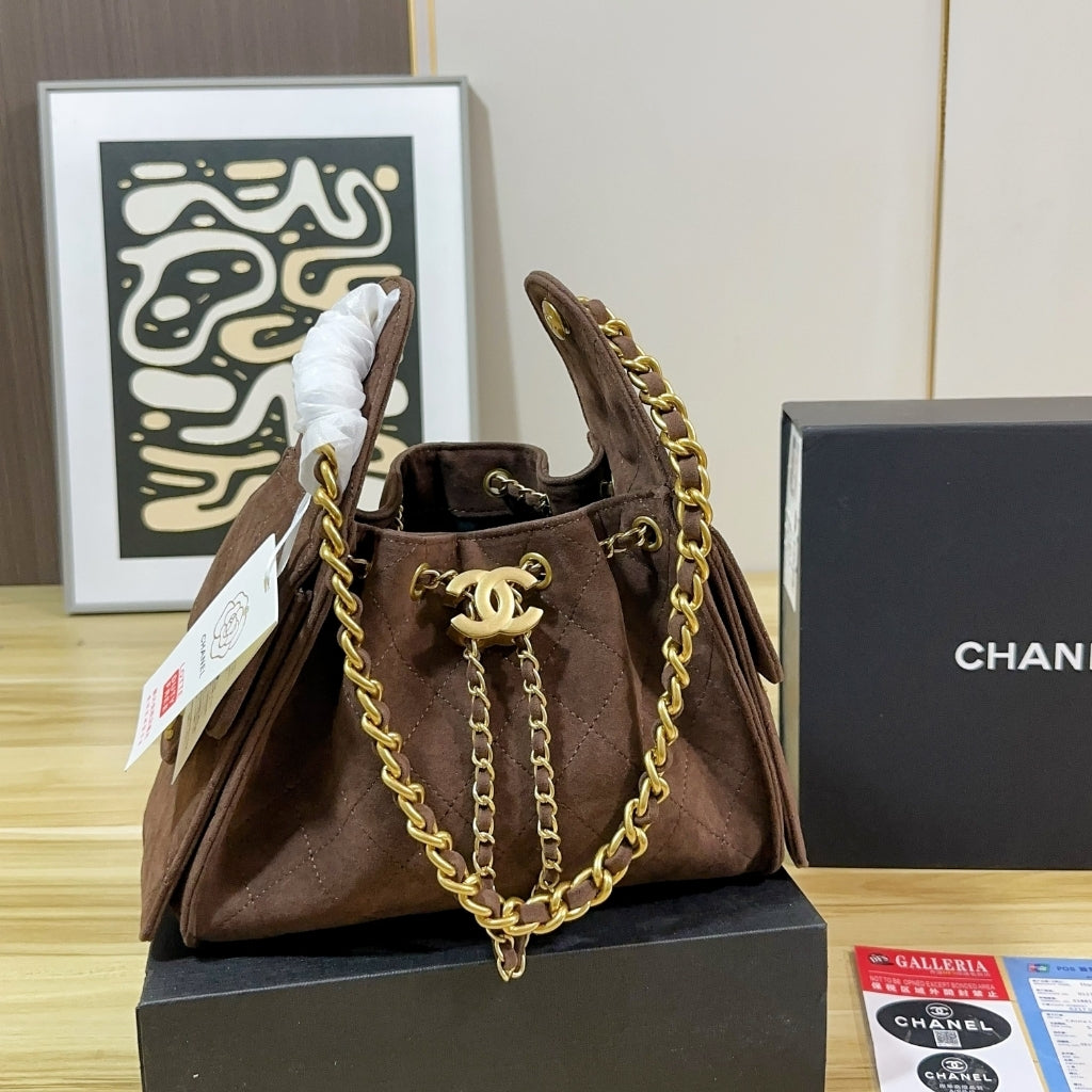 Chanel 25 Small Suede Leather Handbags Dark Brown 26cm