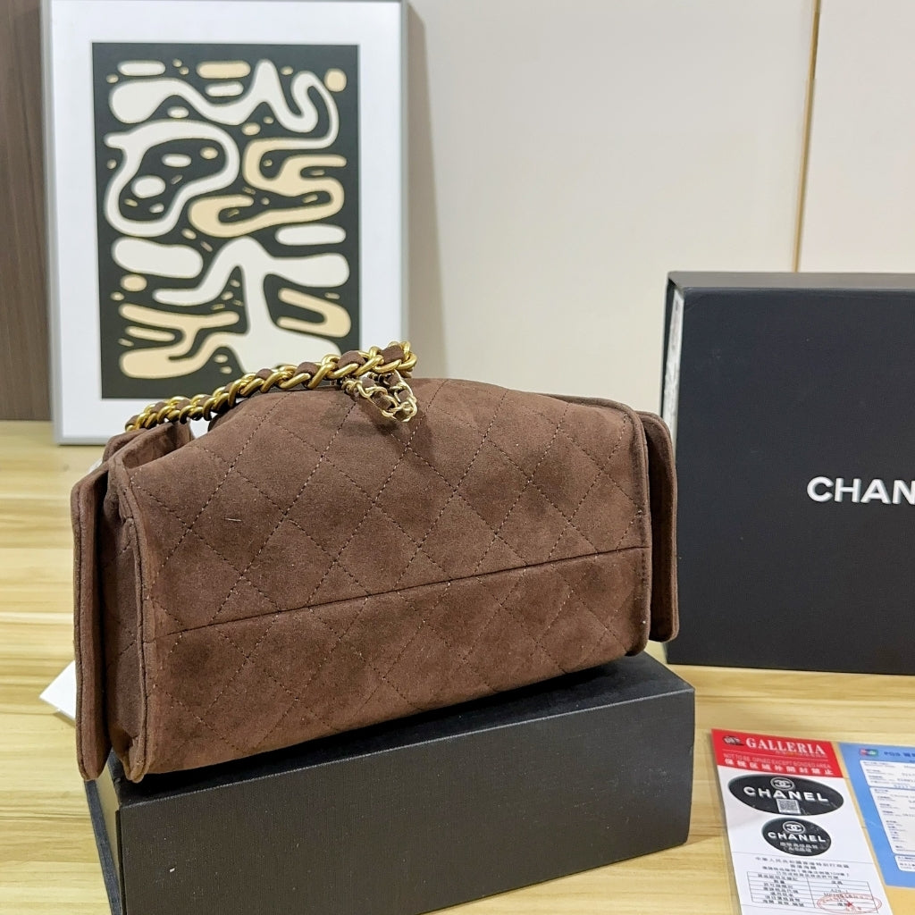 Chanel 25 Small Suede Leather Handbags Dark Brown 26cm