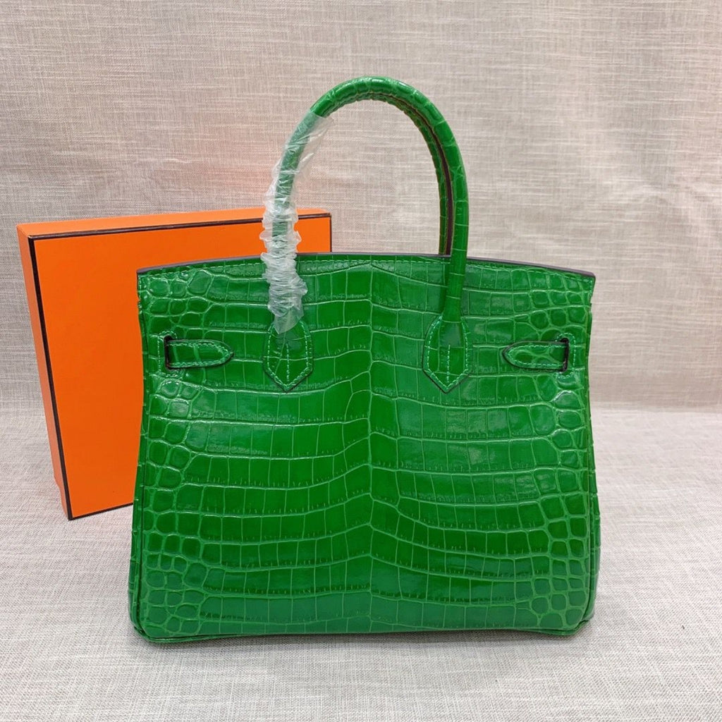 Hermes Birkin 30 Crocodile Gold Toned Hardware Dark Green 30Cm