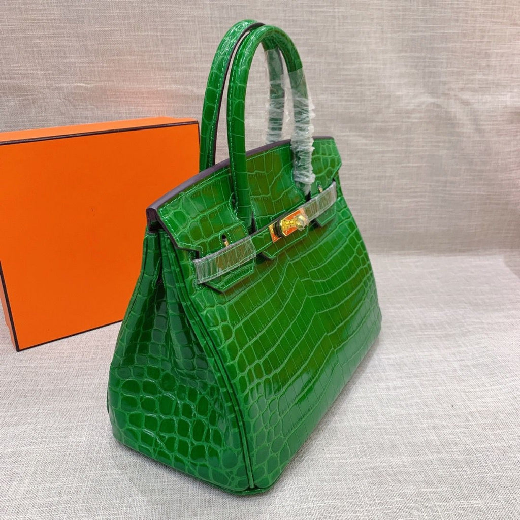 Hermes Birkin 30 Crocodile Gold Toned Hardware Dark Green 30Cm