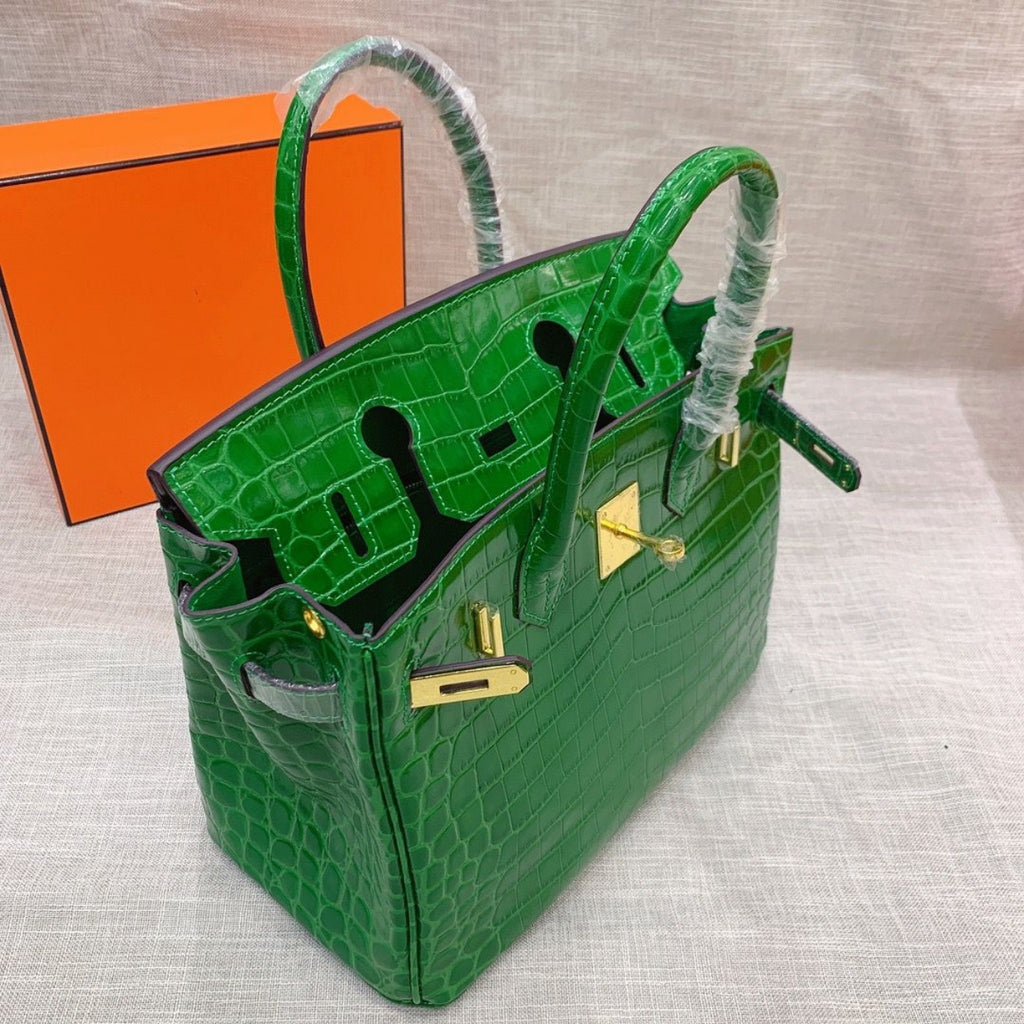 Hermes Birkin 30 Crocodile Gold Toned Hardware Dark Green 30Cm