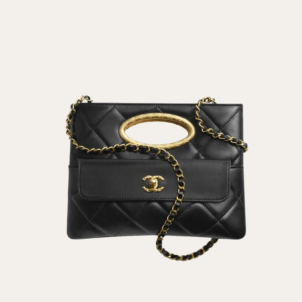 Chanel Clutch And Gold Plated Metal In Black 9.8 Inches AS5038 B17663 94305