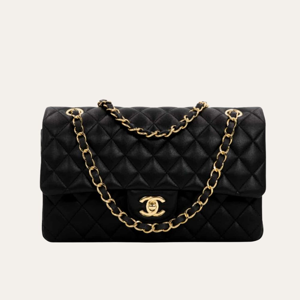 Chanel Classic Flap Black Gold Hardware 9.8 Inches