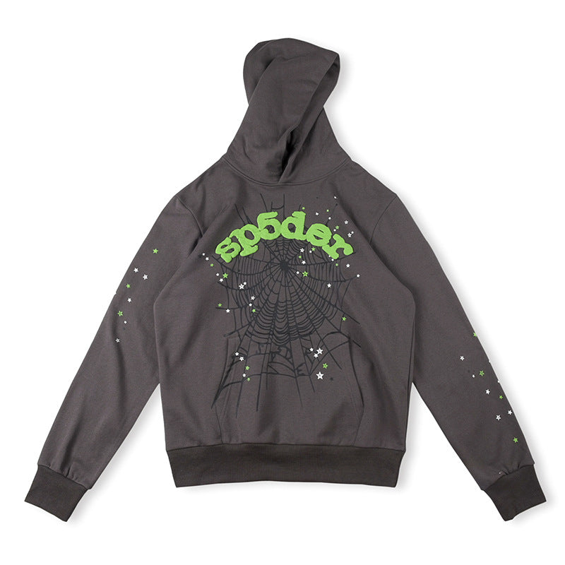 Sp5der Green Foam Printing Heavyweight Hoodie – Grey Premium Streetwear Sweatshirt