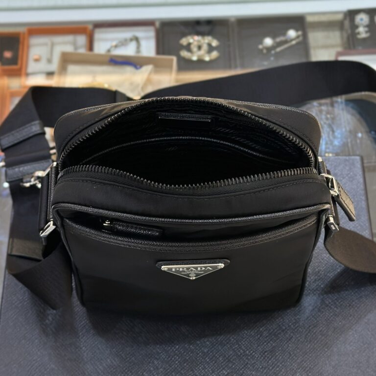 Prada Re Nylon And Saffiano Leather Shoulder Bag Black 6.7 Inches 2Vh112 2Dmh F0002 V Wop