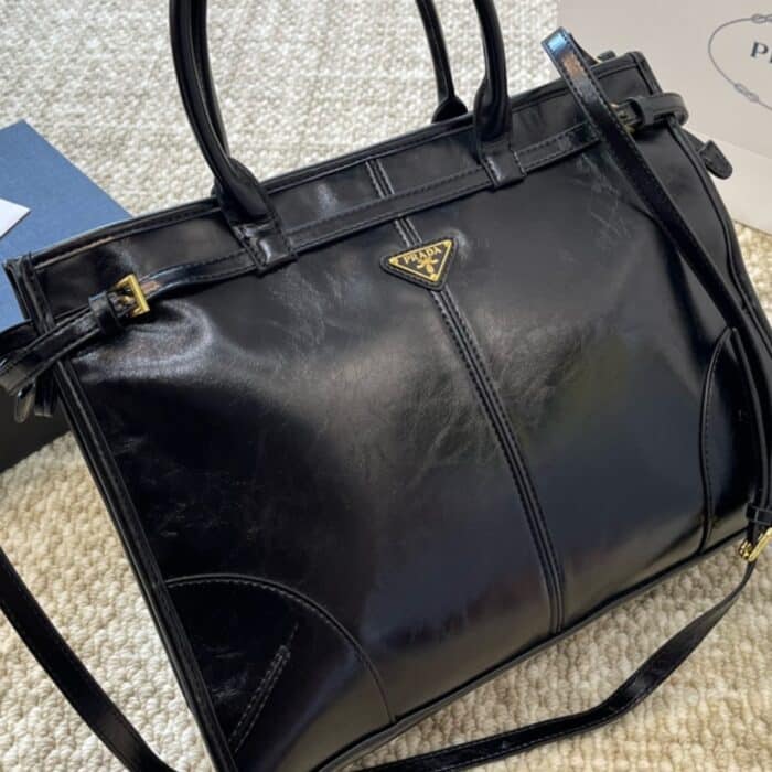 Prada Bonnie Extra Large Leather Handbag Black 42Cm 1BA439 2CYR F0002 V OOO