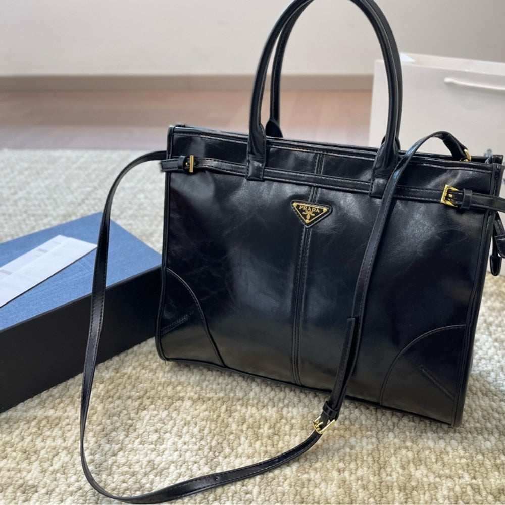 Prada Bonnie Extra Large Leather Handbag Black 42Cm 1BA439 2CYR F0002 V OOO