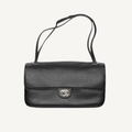 Chanel Maxi Flap Bag Black Silver Hardware 12.6 Inches