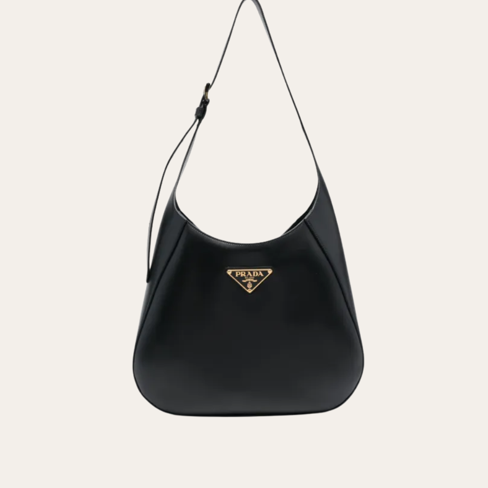 Prada Large Shoulder Bag With Topstitching Black 15.7 Inches 1Bc181 2Aix F0002 V Ooo