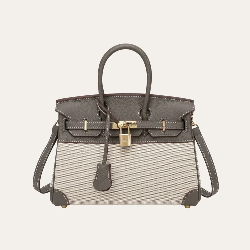 Hermes Birkin 25 Two Tone Toile Canvas Gold Hardware Grey 25Cm