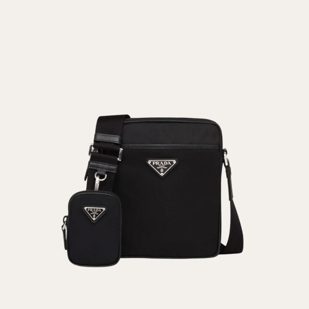 Prada Re Nylon And Saffiano Leather Shoulder Bag Black 6.7 Inches 2Vh112 2Dmh F0002 V Wop