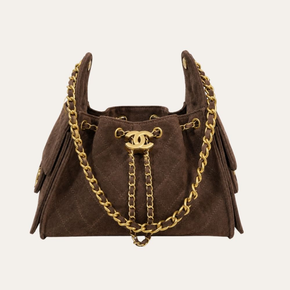 Chanel 25 Small Suede Leather Handbags Dark Brown 26cm